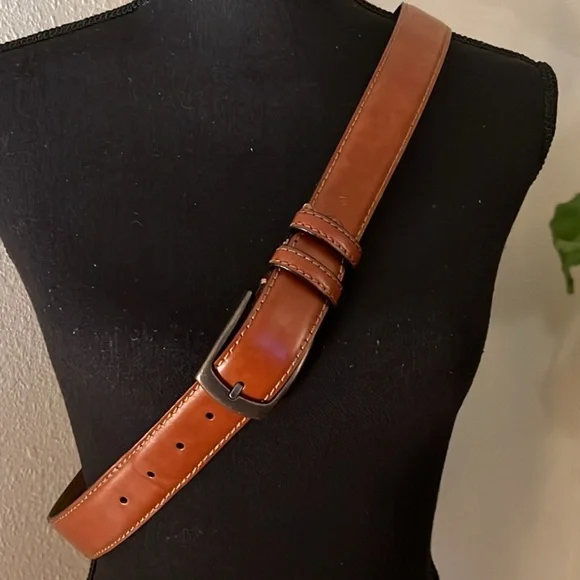 Joseph Abboud Men’s Brown Italian Leather Belt Brushed Distressed Brass Buckle - Picture 15 of 16